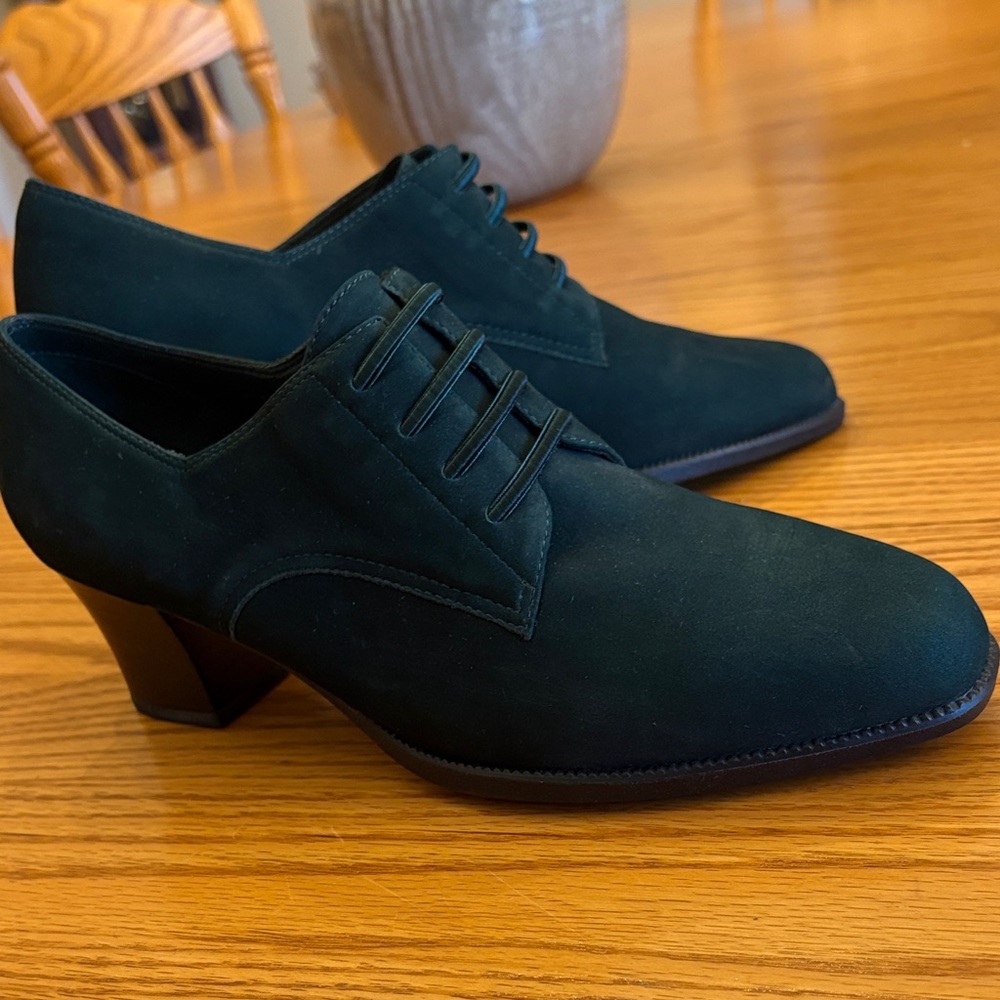 AEROSOLES Vintage Women's Dark Green Suede Heeled Oxfords - Picture 3 of 13